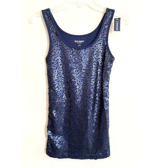Old Navy Womens Scoop Neck Navy Sequin Tank‎ Top Size Small - Picture 1 of 5